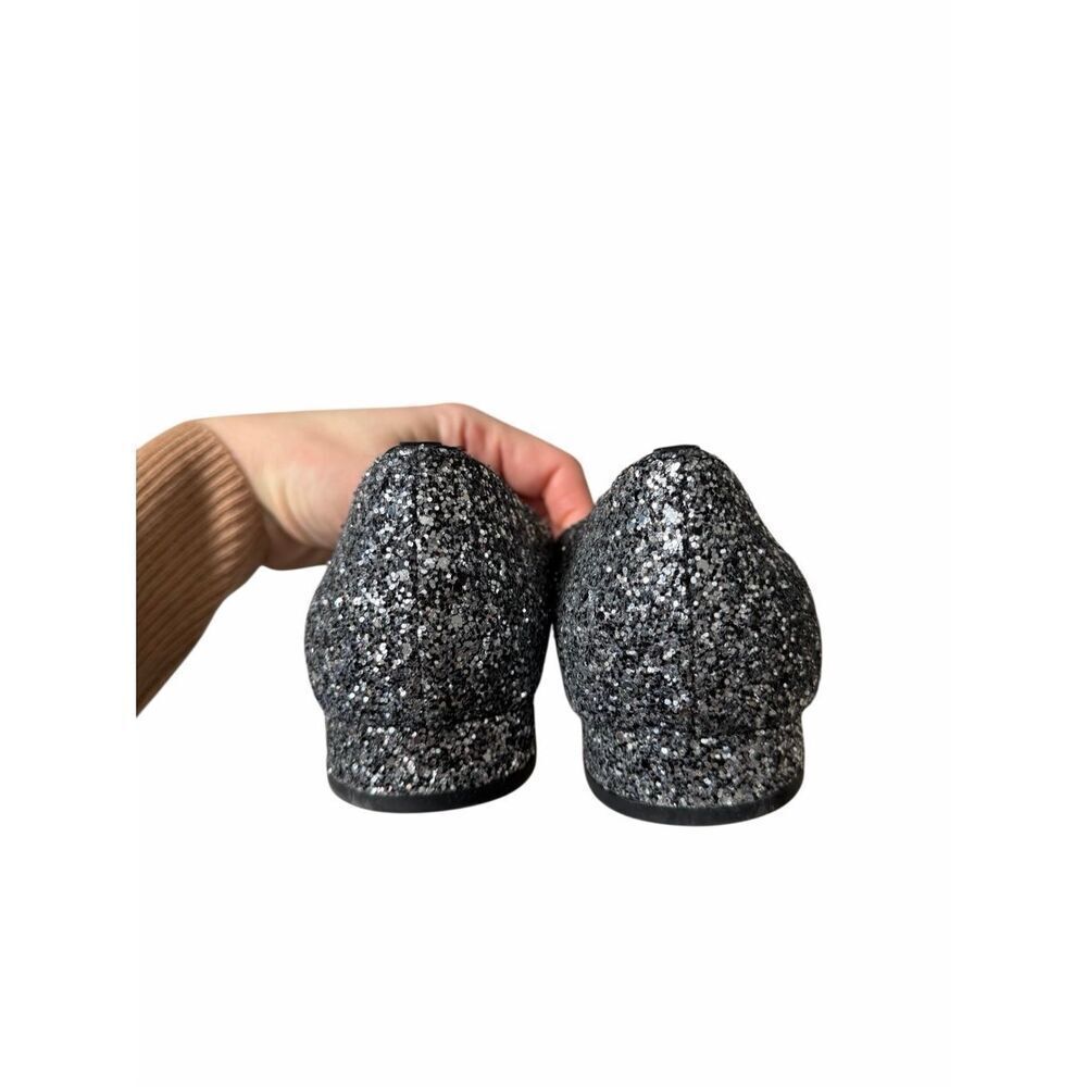 Kate Spade Buckle Up Glitter Flats Black Silver 10.5 Point Toe - Picture 6 of 9